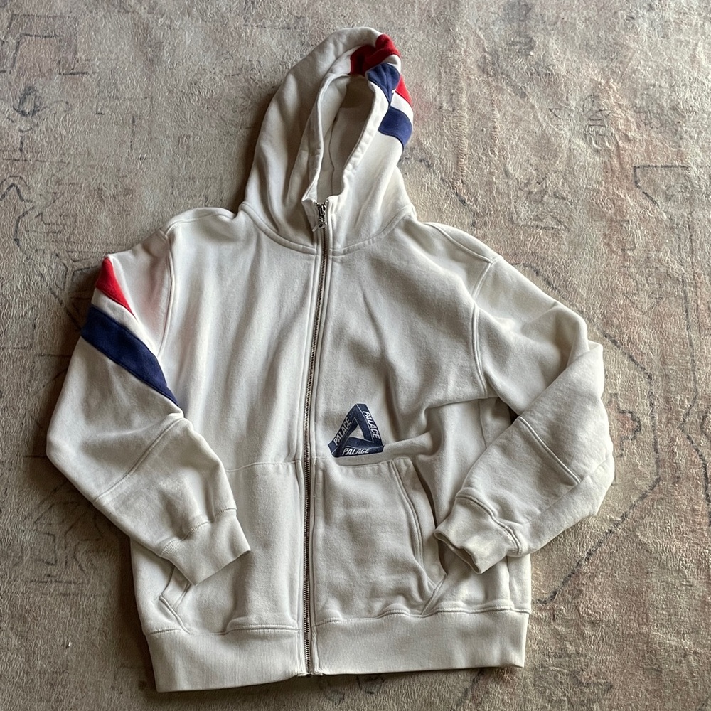 PALACE White Hoodie with Red and Blue Accents